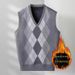 Herrenbekleidung Eine Generation Herbst- und Winterweste für Herren mit samtgepolsterter V-Ausschnitt-Rhombus-Weste, lässiger Jacquard-Pullover_voghion.com