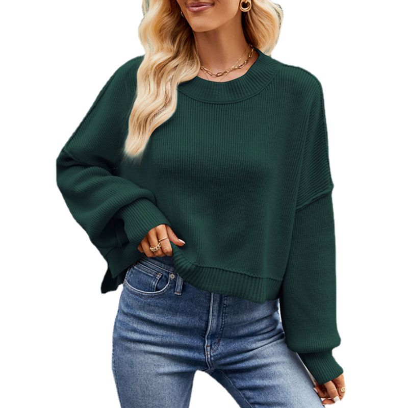 Clothing pullover sweater hot style round neck sweater solid color knitted top_voghion.com