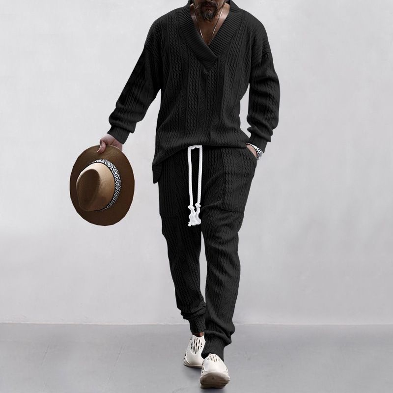 Herrenbekleidung Herren Freizeithose V-Ausschnitt Vielseitiger Jacquardpullover Herren Herbstanzug_voghion.com