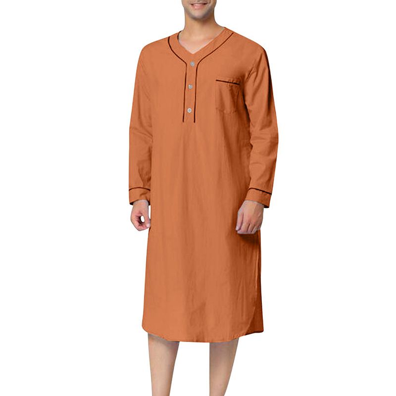 Men's Clothing 2024 Spring Muslim Medium length Comfortable Loose Solid Color Pajamas Men's Home Clothes Nightdress_voghion.com