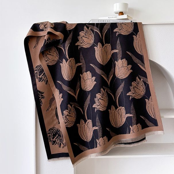 Nuovo scialle stampato a tulipano autunno inverno capospalla calore calore, sciarpa studentesca per ridurre l'età e temperamento semplice_voghion.com