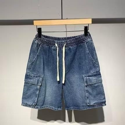 Men's Clothing  workwear functional elastic waist denim shorts men's shorts  summer new casual loose mid-length pants_voghion.com
