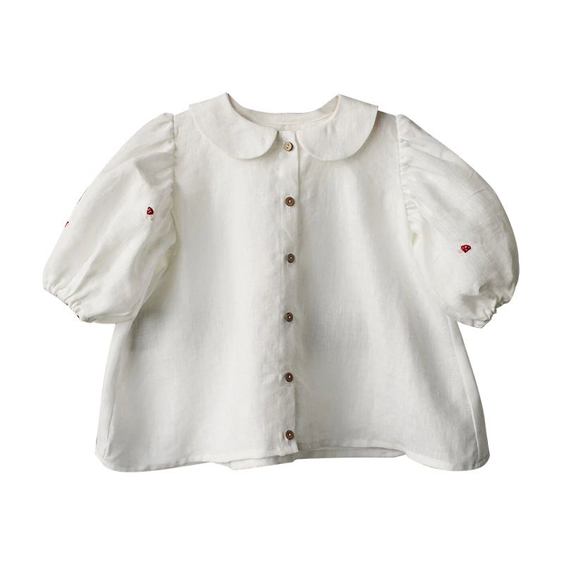 Girl's lapel bubble sleeve shirt, pure cotton, soft and skin friendly, 2024 spring/summer new children's clothing, baby_voghion.com