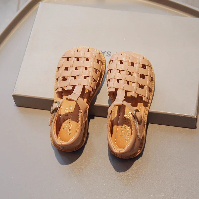 Kanner Sandalen Geflochten Ausholz Reng Faarf Vintage Meedercher Summer Sliders 21-30 Klengkanner Moud Vierkante Zéi Chic Kanner_voghion.com