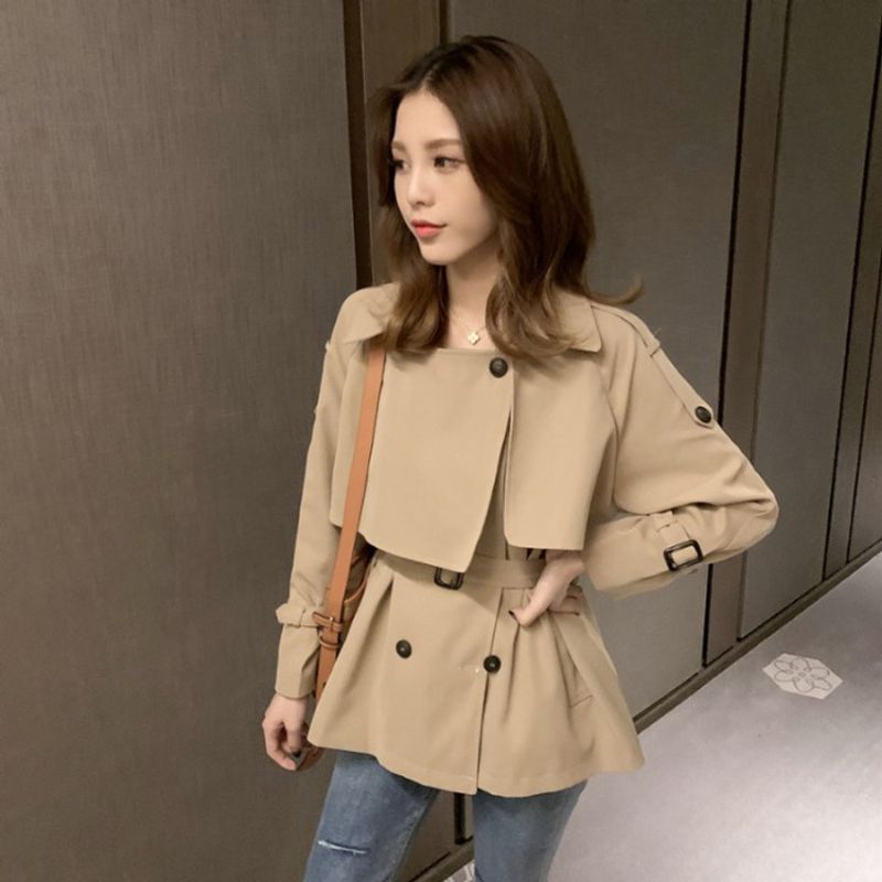 2024 Herbst Neue Koreanische Ausgabe Britischen Stil Khaki Kurze Windjacke Damen Lose Kleine Mantel Design Sinn Top_voghion.com