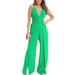 2025 Spring New Product Strap V-neck High Waist Split Bottom Wide Leg Pants Women's Jumpsuit_voghion.com
