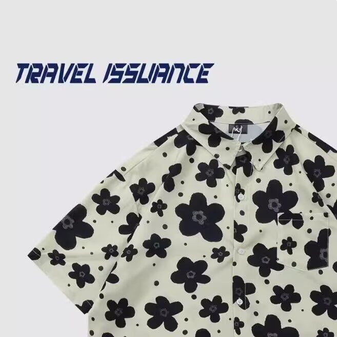 Herrenbekleidung Strandurlaub Blumenhemd Sommer Eisseide Dünn Locker Kurzarmhemd Trendy Hübsche Freizeitjacke_voghion.com