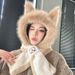 Sciarpa rossa in peluche con orecchie di volpe per donna, scaldacollo di alta qualità per autunno e inverno, cappello caldo da ciclismo_voghion.com