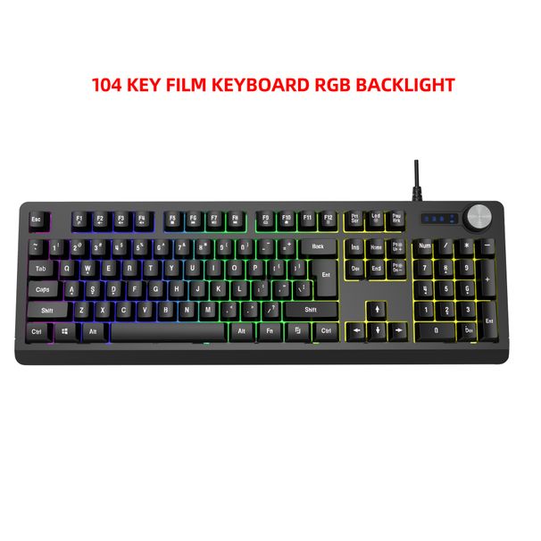 2025 Game Designer Customized Wired Mechanical Texture Film Keyboard RGB Backlight With Multimedia Knob Computer Game Keyboard_voghion.com