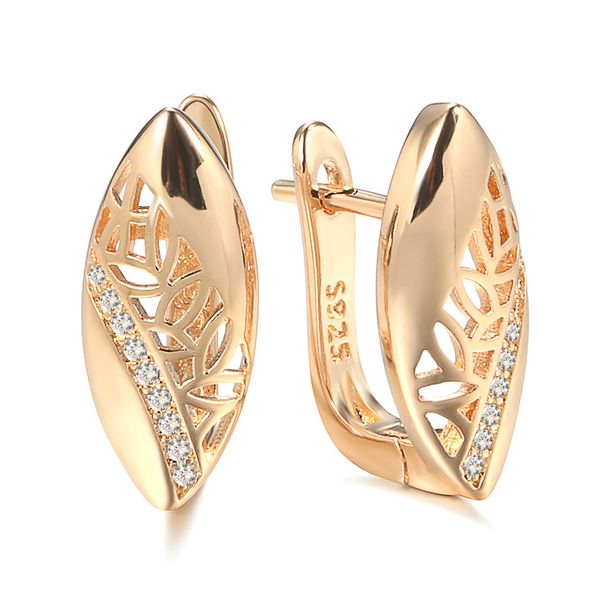 Orecchini a clip Ins Trend, semplici e alla moda, con foglie cave e zirconi._voghion.com