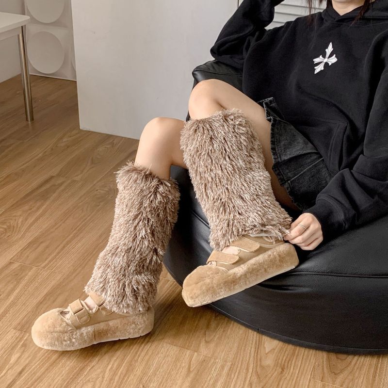 Voyage Autumn Winter Fuzzy Warm Thickened Sock Boot Foreign Trade Plush Leg Y2K Hot Girl Shoe Covers_voghion.com