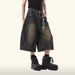 Men's Clothing Retro Loose Silhouette Washed Distressed Cropped Trousers Summer Men And Women Design Wide Leg Jeans_voghion.com