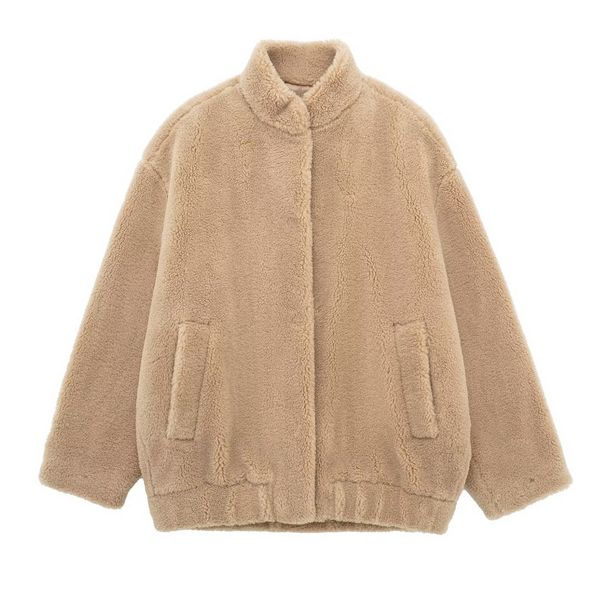 GraceChic GraceChic Cross-Border Women's Fashion 2023 Autumn Winter New Solid Color Stand Collar Fleece Bomber Jacket Coat European And_voghion.com