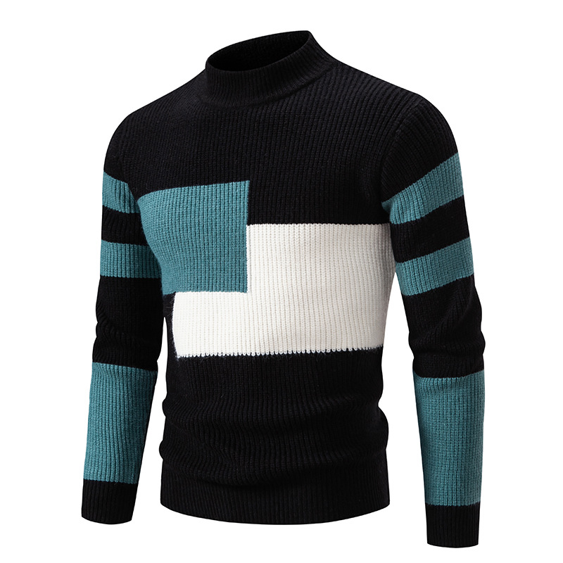  maglioni da uomo autunno e inverno maglioni a righe di colore a contrasto pullover alla moda mezzo maglione a collo alto_voghion.com