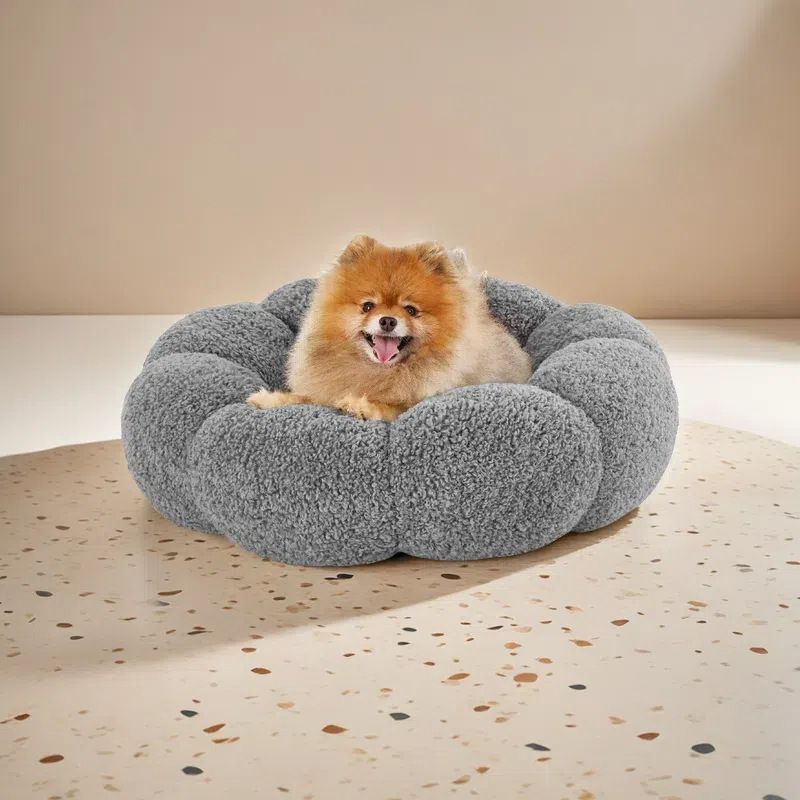 New Pet Flower Kitten Cat Soft Comfortable Plush Round Small Bed Dog House_voghion.com