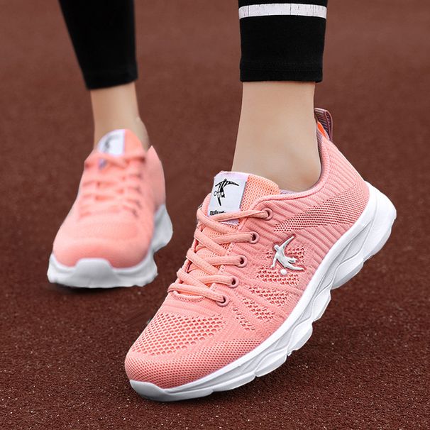 Wit met schokabsorptie, zachte zolen, aërobe hardloopschoenen van ademend mesh voor dames, lichtgewicht casual sportschoenen_voghion.com