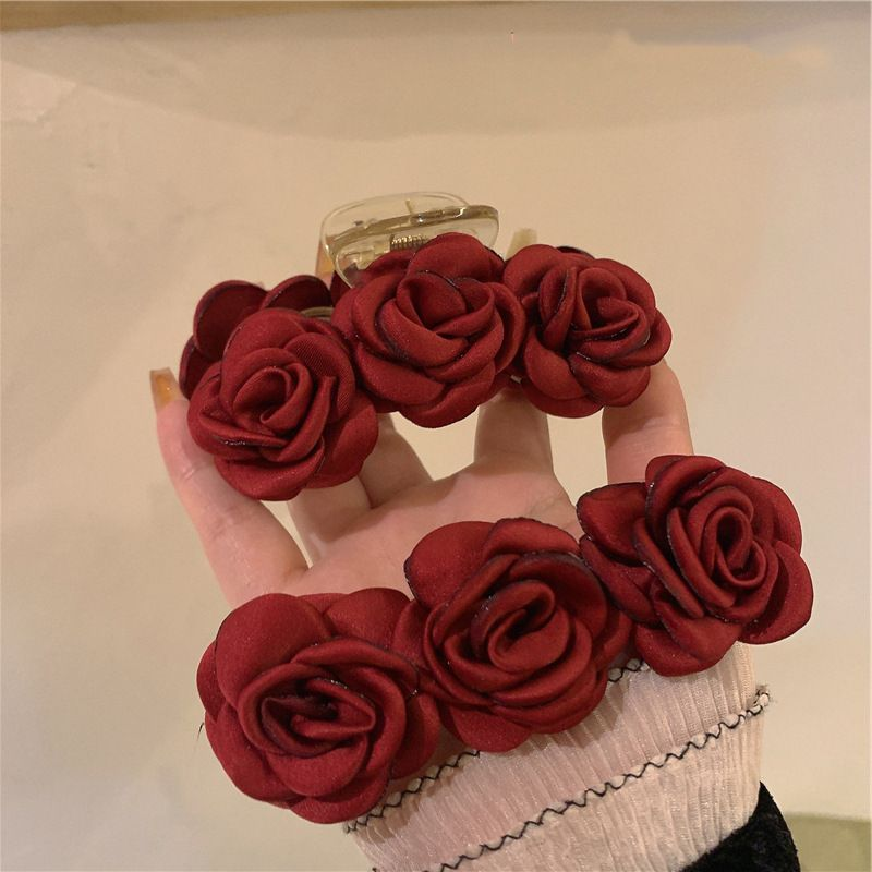 Camellia Spring and Summer Red Clip Back Spoon Plush Large Feel New Year's Hair Grip Headwear_voghion.com