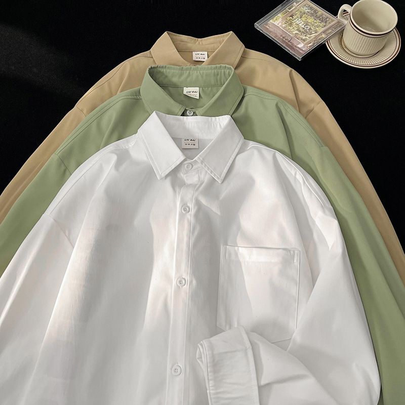 Minimalistisches Langarmhemd mit Tasche für Herren 2024 Neue Frühjahrsmodemarke Einfarbig Pi Shuai Freizeithemd Mantel_voghion.com