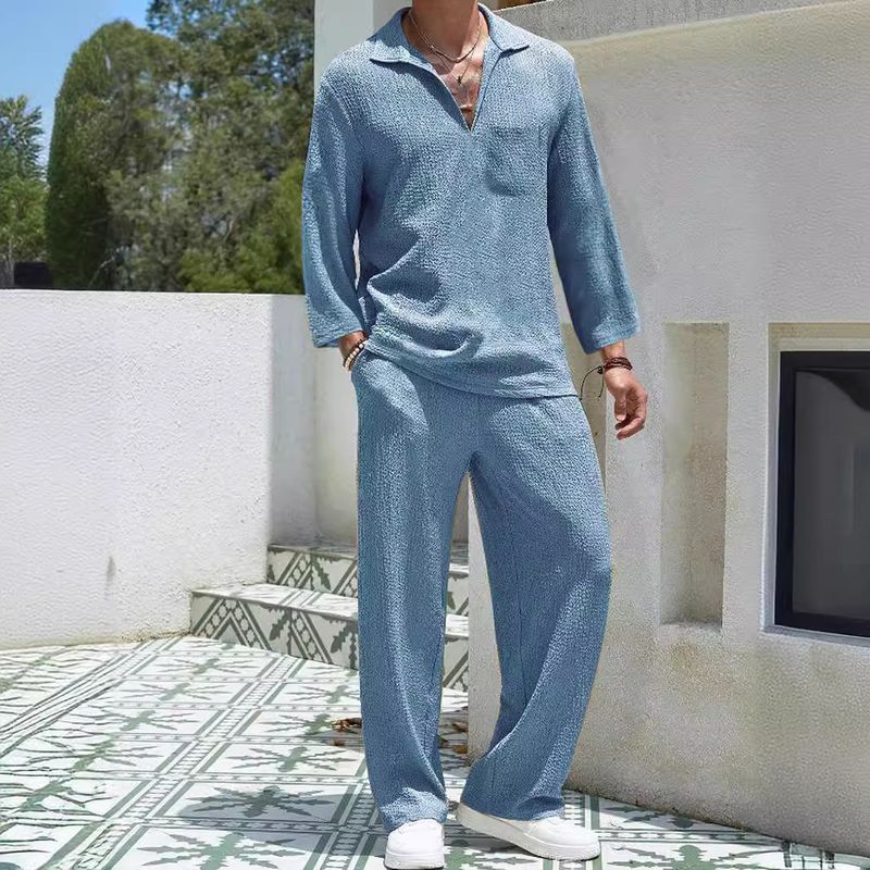 Herrenbekleidung Herren Pendleranzug Freizeithemd Langarmhose Herren Outing Trend_voghion.com