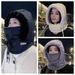 Hat, scarf and neck integrated women's winter warm artifact, windproof mask, velvet thick pullover hat._voghion.com