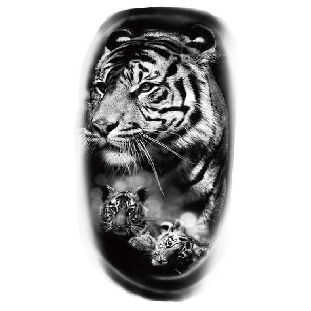 Tatouage autocollant à transfert d'eau, motif animal, fleur, demi-bras, tête de lion, tigre et loup, 2025_voghion.com
