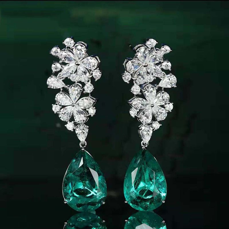 Cao Shi's live streaming long style fashionable water drop pear shaped earrings, flower celebrity temperament earrings_voghion.com