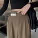 Damenbekleidung Hohe Taille Drapierte Hose mit weitem Bein Lässige, lockere, bodenlange Anzughose mit Doppelknopf und geradem Bein_voghion.com