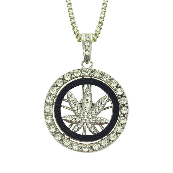 European And American HipHop Maple Leaf Wheel Pendant Necklace Personalized Men's Fashion Trendy Rotating Pendant Accessories_voghion.com