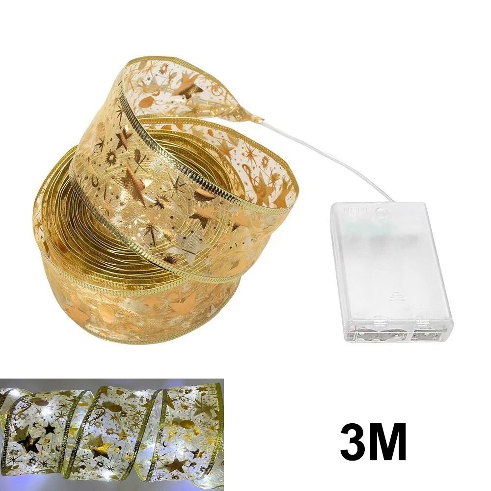 Christmas Ribbon Fairy Light Christmas Decoration DIY Bows String Light Tree Ornaments For Home 2025 Xmas Decor New Year Navidad_voghion.com