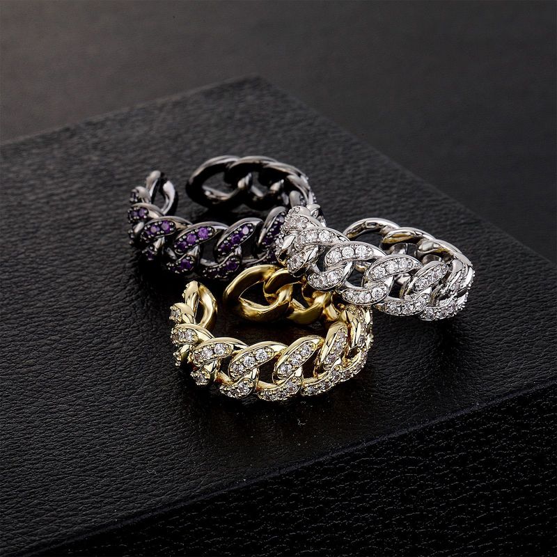 Full Open Unisex Trendy Fashion Accessory Ins Style Personality Hollow Design Cuban Diamond Ring Ear Clip Set_voghion.com
