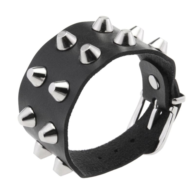 Bracciale in pelle con punte a 2 file in stile punk, tendenza rock, da uomo_voghion.com