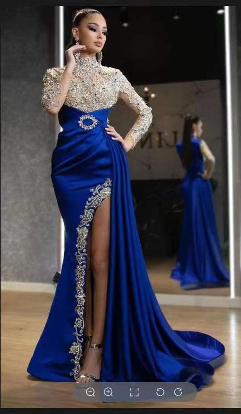 Robe de soirée pour femmes, robe en queue de poisson, luxueuse dentelle perlée brodée, coupe slim, fentes hautes, robe de soirée_voghion.com