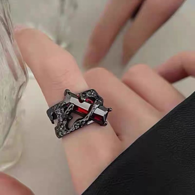 Tidal Little White, Dark Red Ring, Male Female Elegance, Unique Couple Texture, and Index Finger Ring_voghion.com