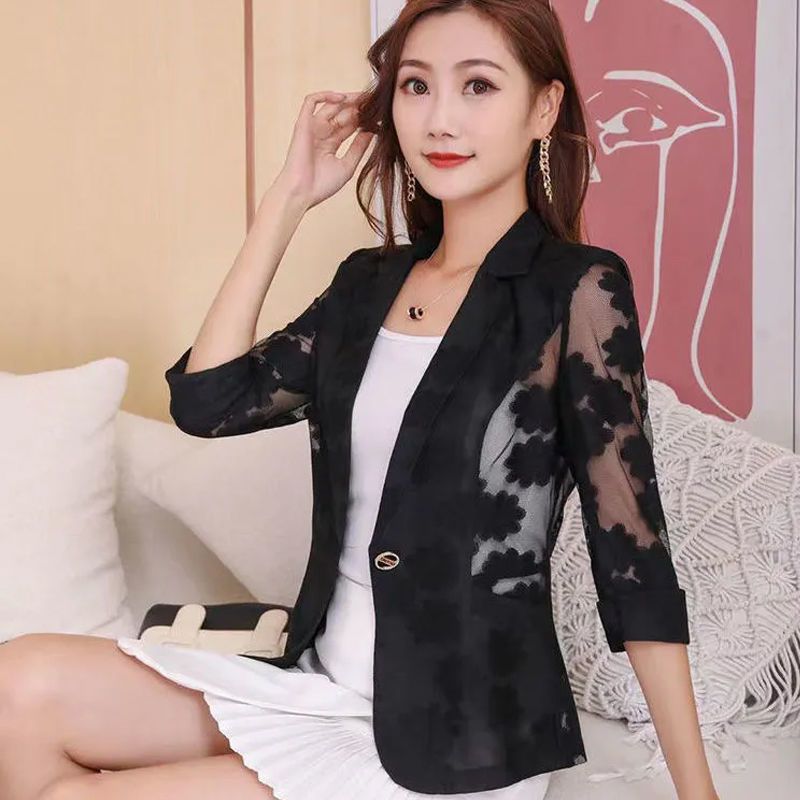 Women's Clothing Lace Small Suit Jacket Wear As An Outerwear, Popular And Fashionable, Summer Thin Three Quarter Sleeve Small Suit Sunscreen Shirt_voghion.com