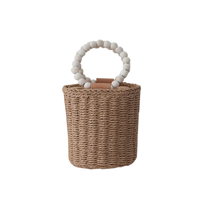 Damen-Beuteltasche, modische Trommeltasche, gewebte Tasche aus Papierseil, Mori-Beuteltasche, lässige Strandtasche mit Kordelzug, Damentasche_voghion.com
