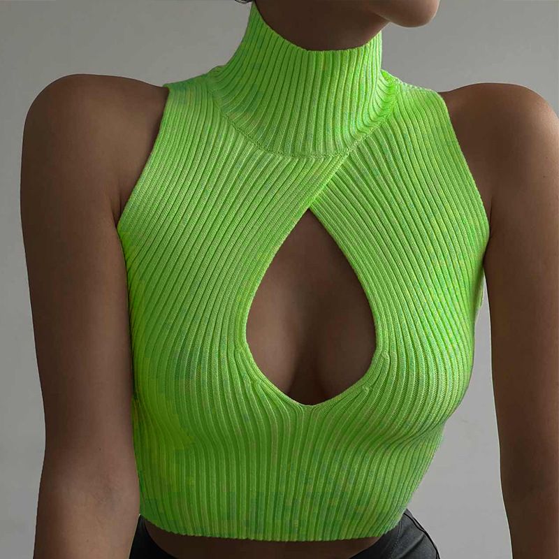 Women's sleeveless hollow slim woolen vest_voghion.com