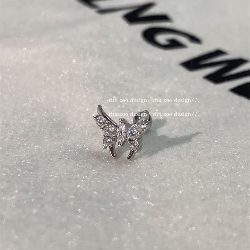 Ins Niche Design High-end Exquisite Sparkling Diamond Butterfly Cross Bone Stud Ear Cuff New Model_voghion.com