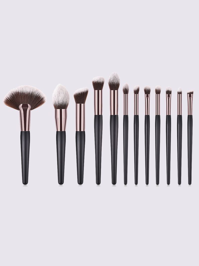 Set di pennelli per trucco di qualità nera da 12 pezzi_voghion.com