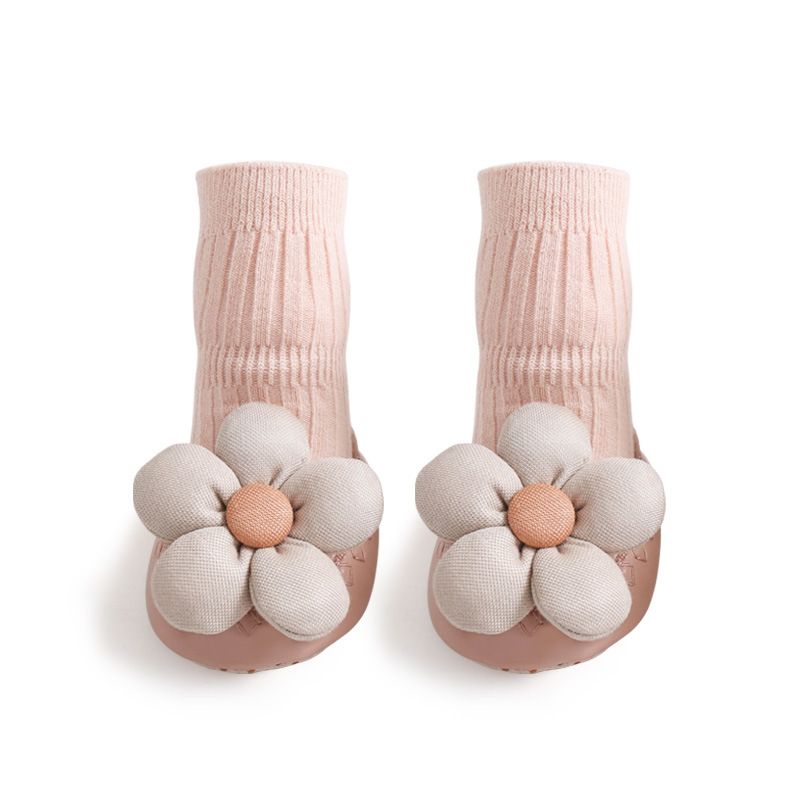 Baby gulv sko og sokker efterår og vinter Søde blomster lædersål sko Baby Princess småbørn sok sko_voghion.com