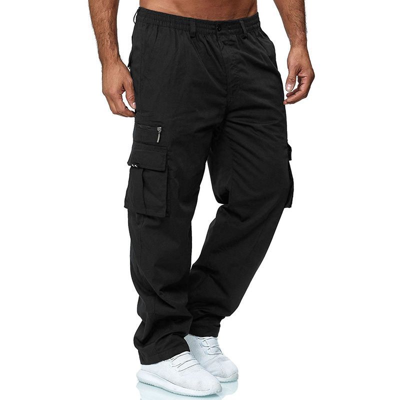 2023 Men's New Casual Multi-pocket Loose Straight Overalls Outdoor Trousers Fiess Pants For Men_voghion.com