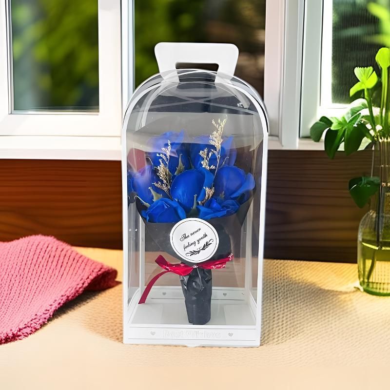 Set regalo di 7 rose di sapone Home & Garden - Elegante scatola trasparente portatile per compleanni, lauree, festa degli insegnanti_voghion.com