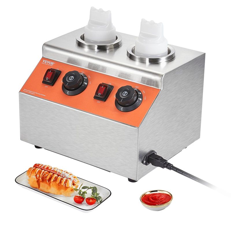 VEVOR Electric Bottle Warmer With Bottles, 0.57x2 Qt Commercial Cheese Dispenser, Hot Fudge Warmer 86-185°F Temp Adjustable, Plastic Double Bottles Nacho Cheese Warmer, For Hot Fudge Cheese Caramel_voghion.com