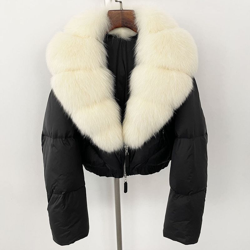 Women's Clothing winter warm and fashionable small fox fur collar thick short down jacket_voghion.com