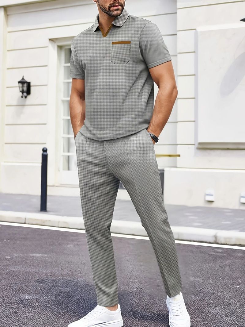 Polo de sport décontracté à manches courtes et pantalon à cordon de serrage pour homme_voghion.com