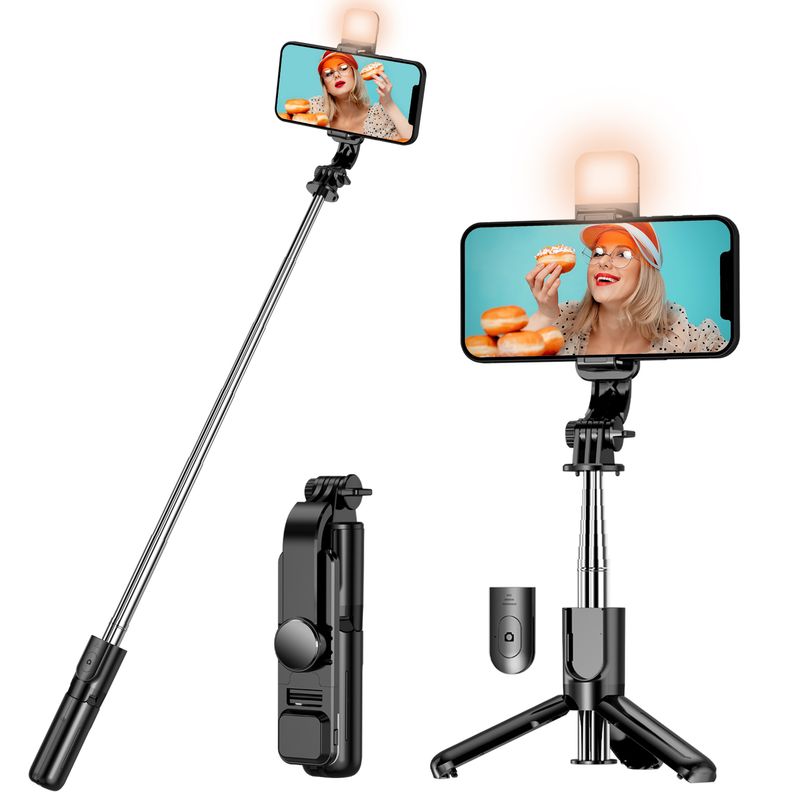 Trípode con disparador automático y luz de relleno, trípode con control remoto, teléfonos inteligentes iPhone y Android_voghion.com