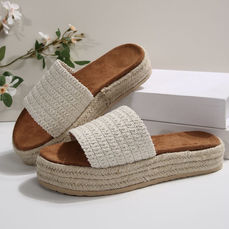 Women’s Shoes Summer Casual Rope Bottom Platform Flip Flops For Women Weaving Large Size Thick Soled Sandals_voghion.com