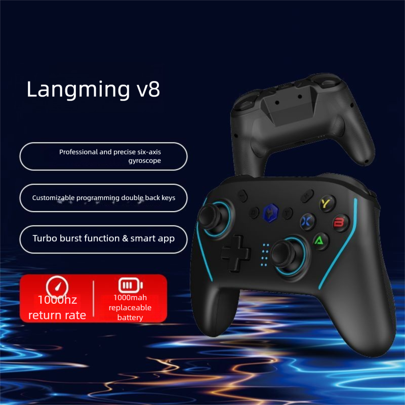Manette de jeu sans fil Langming V8 avec détection de mouvement, vibrations, gyroscope et joystick Hall pour PC et mobile_voghion.com