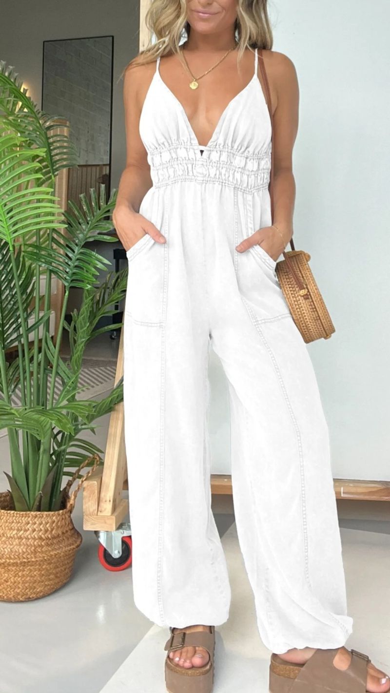 Kadın Giyim yeni ince kolsuz moda retro yüksek bel kot tulum_voghion.com