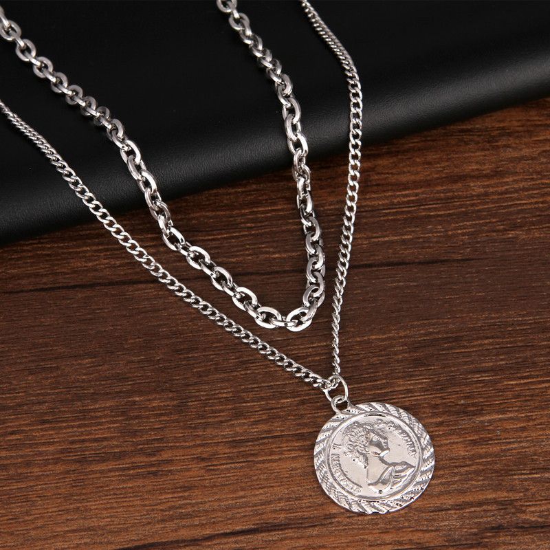 Testa di regina, collana, ciondolo, segno rotondo placcato argento femminile, versione coreana, personalizzato, alla moda, semplice, studente_voghion.com