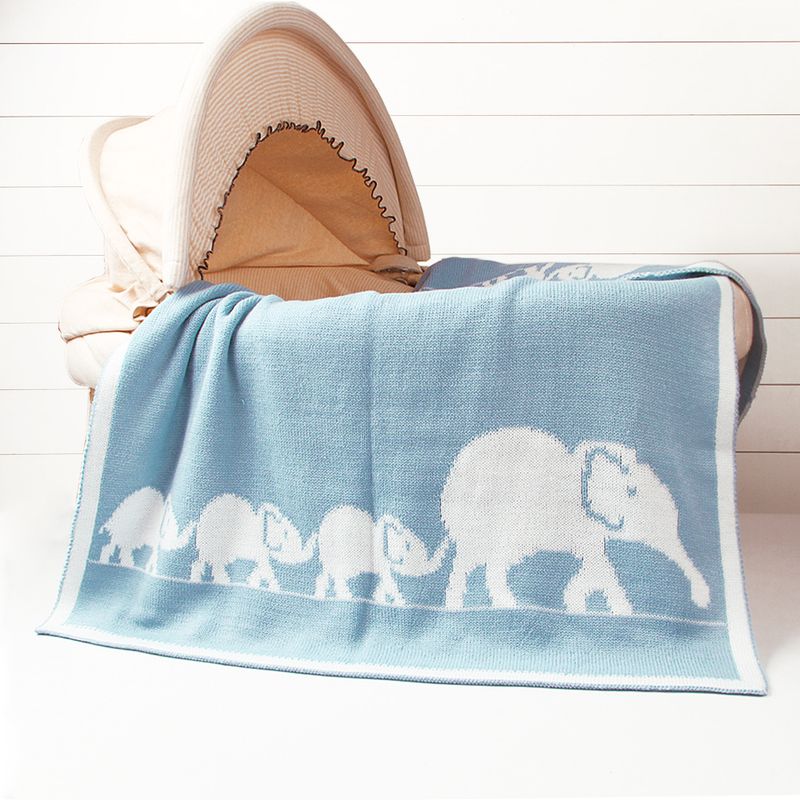Mother & Kids ins popular four seasons blanket children's cartoon elephant knitted blanket newborn stroller outing cover blanket_voghion.com